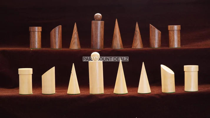 Geometric Minimalist Pattern Seamless Design 32 + 2 Extra Queens 3.4" King Size Wooden Chess Pieces Set with Velvet Chess Pouch and Sheesham Wooden Chess Box