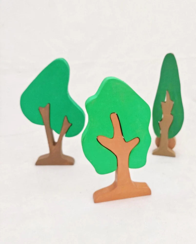 Playminds Tree Puzzle Pretend Play Set (Set of five trees)| Tree Mini Puzzles in Beech Wood (Different shapes and colours) | Pretend Play Tree Set | Decorative Tree Set