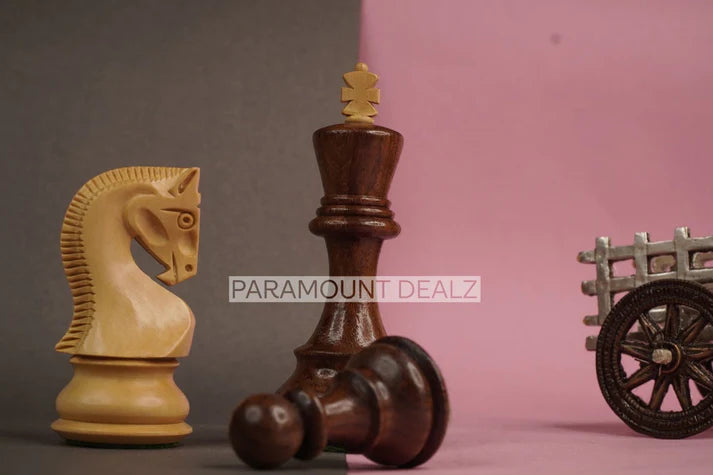 Playminds Russian Zagreb 59' Wooden Chess Pieces with Carry Pouch - 3.75" King Height | Handcrafted by Indian Artisan | Made from Maple Wood, Sheesham Wood, Rosewood, Golden Rosewood