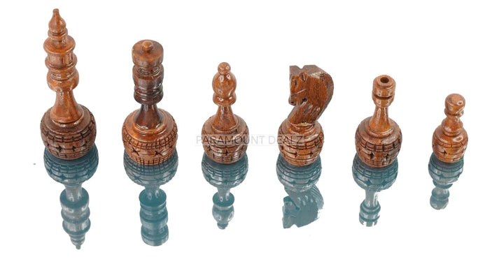 Playminds 3.5" King Size Handmade 32 Chessmen Wooden Chess Pieces with Velvet Carry Pouch and Sheesham Wooden Chess Box - Designed for Professional Players