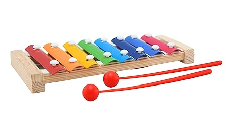 Playminds Ecofriendly Wooden Multicolor Xylophone with 8 Note and 2 Mallets - Musical Toy