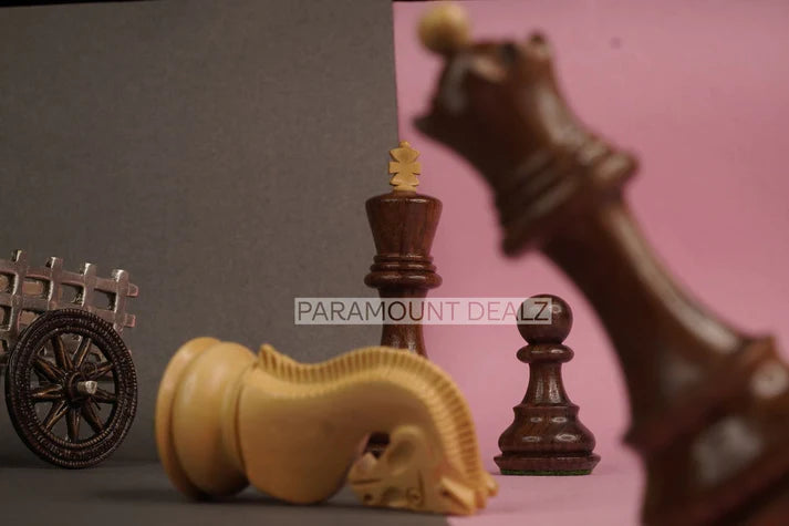 Playminds Russian Zagreb 59' Wooden Chess Pieces with Carry Pouch - 3.75" King Height | Handcrafted by Indian Artisan | Made from Maple Wood, Sheesham Wood, Rosewood, Golden Rosewood
