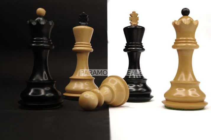 Playminds Russian Wooden 3.75" King Size Chess Pieces Set with Chess Pouch | Handcrafted From Indian Artisan by Maple Wood, Sheesham Wood, Rosewood, Golden Rosewood