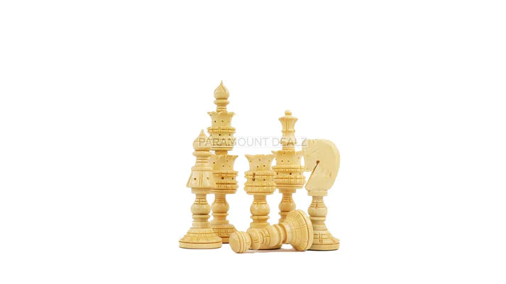 Lotus Style Series 4" King Size Handmade Wooden 32 Chessmen Chess Pieces Set with Velvet Carry Pouch and Sheesham Wooden Chess Box - Designed for Professional Players