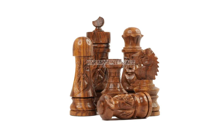 Face Series 3" King Size Handmade 32 Chessmen Wooden Chess Pieces with Velvet Carry Pouch and Sheesham Wood Chess Box - Designed for Professional Players