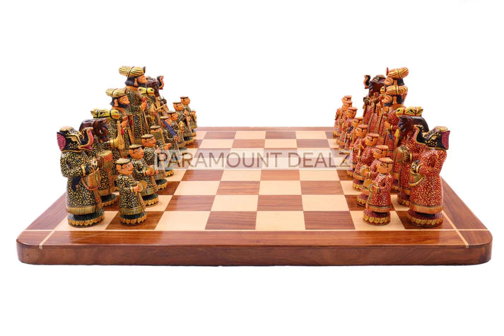 Playminds Wooden Indian Chess Musical Theme 6" Chess Set - Includes Chess Pieces and Chess Box | Made from Golden Rosewood | Handcrafted Wooden Chess Set for All