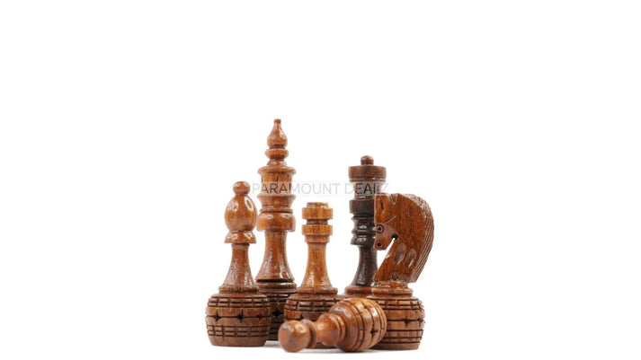 Playminds 3.5" King Size Handmade 32 Chessmen Wooden Chess Pieces with Velvet Carry Pouch and Sheesham Wooden Chess Box - Designed for Professional Players