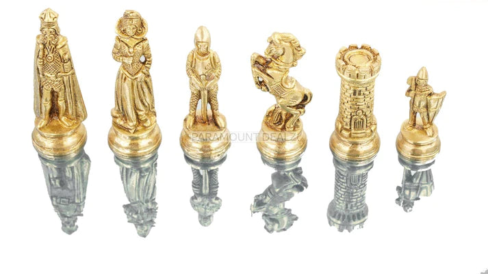 Playminds English Elite Luxury Series 4" King Size Chess Pieces - Heavy Weighted 32 Brass Metal Chess Pieces with Velvet Carry Pouch and Sheesham Wooden Chess Box (Chess Board Not Included)