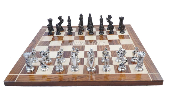 Playminds English Elite Luxury Series 4" King Size Chess Pieces - Heavy Weighted 32 Brass Metal Chess Pieces with Velvet Carry Pouch and Sheesham Wooden Chess Box (Chess Board Not Included)