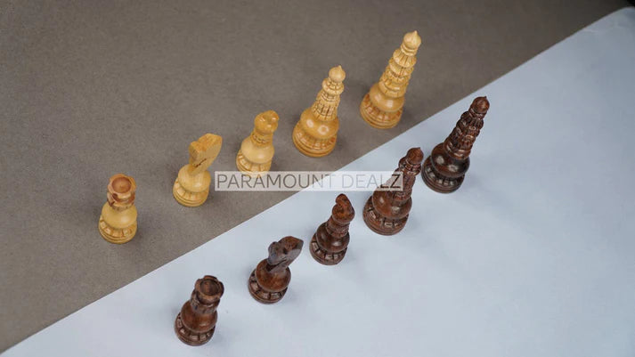 Playminds Handcrafted Wooden Chess Pieces with Velvet Carry Pouch - Green Felt Bottom