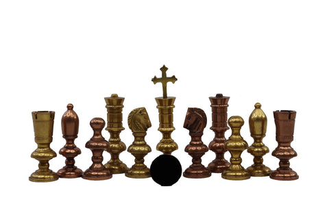 playminds Ultra-Slim Sculptural Metal Chess Set | Polished Brass & Gunmetal