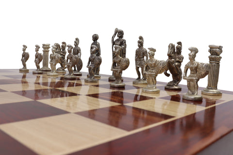 playminds Roman Empire Luxury Metal Chess Set with 21" Handcrafted Wooden Board