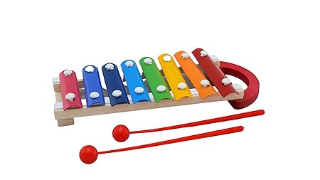 Playminds Ecofriendly Wooden Multicolor Xylophone with 8 Note and 2 Mallets - Musical Toy ( Xylophonewith Handle)