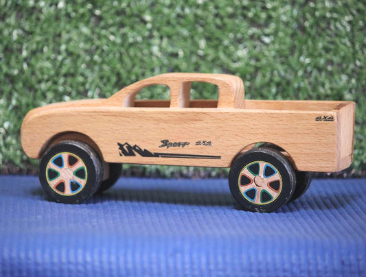 Playminds Wooden Camper / Pickup Toy Car (Pretend play vehicle) | Collectible CAR | Push/Pull Car | Wooden Car | Natural Toy