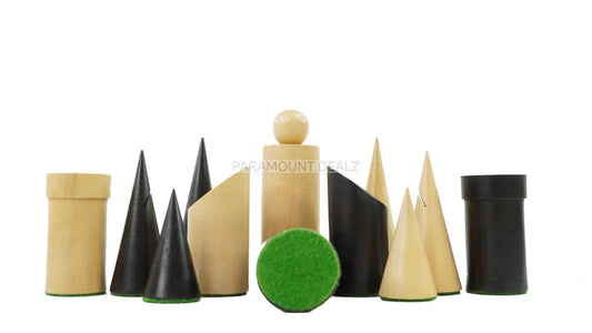 Geometric Minimalist Pattern Seamless Design 32 + 2 Extra Queens 3.4" King Size Wooden Chess Pieces Set with Velvet Chess Pouch and Sheesham Wooden Chess Box