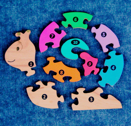 Playminds Snail01 Brain Teaser Jigsaw Number Puzzle Set (10 pieces)| Number puzzle | Interlocking Blocks Puzzle| Lock in Blocks Puzzle| Animals Puzzle| Wooden Puzzle