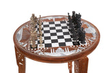Playminds Handmade Wood Chess Table with Bone Inlay, Hand Crafted Solid Luxury Wooden Board Game & Weighted Pieces Set - Living Room Decors for Lovers