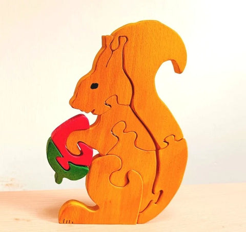 Playminds Squirrel Brain Teaser Jigsaw Puzzle (8 piece puzzle)| Wooden Interlocking Blocks Puzzle | Organic Toy for Brain Development