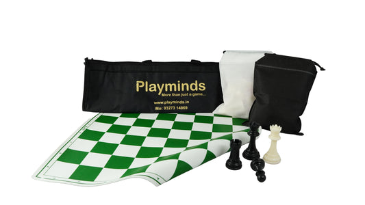 Playminds Vinyl Chess Set with 2 Extra Queens & Chess Bag (available in 17 Inches and 20 Inches)  - Color Green & White