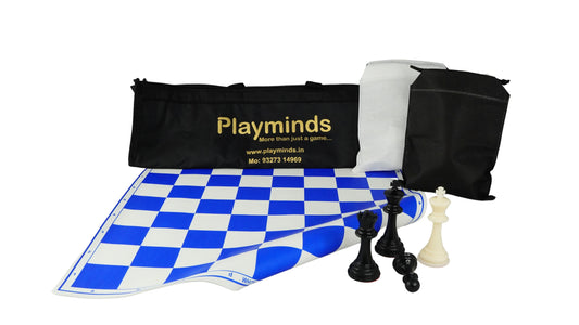 Playminds Vinyl Chess Set with 2 Extra Queens & Chess Bag (available in 17 Inches and 20 Inches) - Color Blue & White
