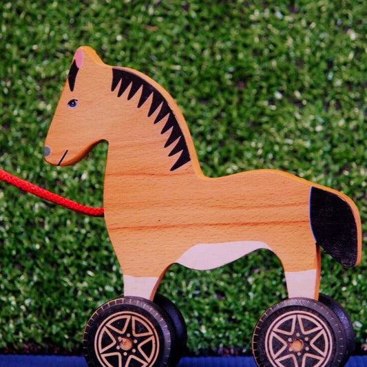 Playminds Push/Pull Horse (Age 1 to 4 years)| Wooden Walkalong Horse| Ecofriendly Horse Toy