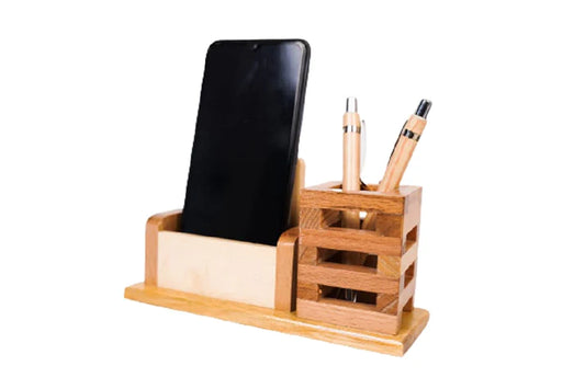 Playminds Personalized Gift, Wooden Desk Organizer |Pen, Cards & Mobile Holder |Office/Home Decor