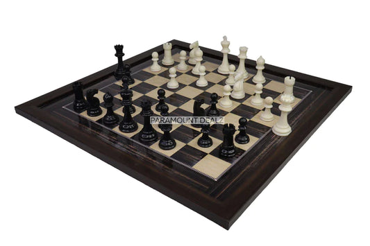 Playminds 21" Wooden Laminated Chess Board with 3.75" Staunton styled Plastic Chess Pieces & Velvet Pouch (Add On: Wooden Chess box & Hydraulic Stand)