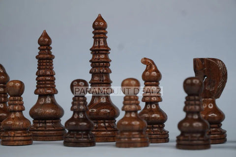 Playminds Handcrafted Wooden Chess Pieces with Velvet Carry Pouch - Green Felt Bottom
