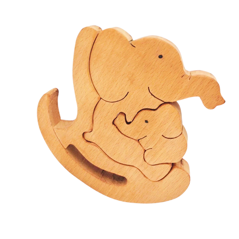 Playminds Wooden Rocking Baby and mummy Elephant Jigsaw Puzzle | Wooden Jigsaw Puzzle | Wooden Decorative Showpiece