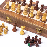 Playminds 12 Inches Handcrafted Magnetic Foldable Wooden Handcrafted Chess Set Chess Board with handcrafted wooden magnetic chess pieces (Indian Rosewood & Maple wood)