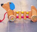 Playminds Wriggly pul along Dog toy (Age 1-4 years)| Wooden Push/PullToy | Natural Toy