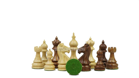 The Taj Series Royal 3.75" King Size 32 + 2 Extra Queens Wooden Chess Pieces with Velvet Carry Pouch and Sheesham Wooden Chess Box
