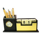Craft Closet & Gifts - Personalized Classic Matte Black Pencil Pen Holder Stand with Clock, Rolling Calendar & Mobile Stand For IAS, Advocates, Office & Corporate Gifts (Customized)
