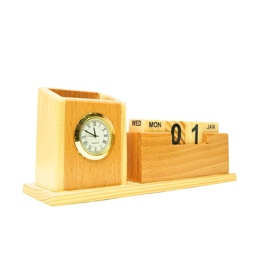 Craft Closet & Gifts - Wooden Pencil Pen Stand Holder with Rolling Calendar and Mobile Stand Slot - Personalized Office Accessory for IAS, Advocate, Office & Corporate Gifts