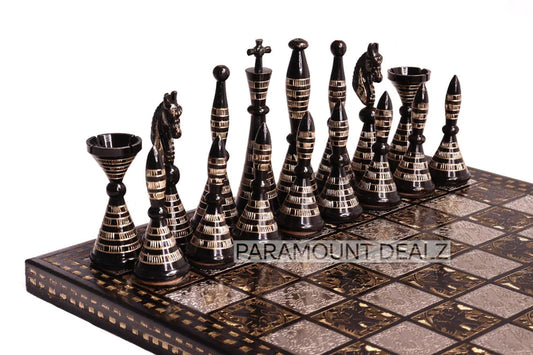 Playminds Brass and Metal Handcrafted Chess Board Game Set - 14" Chess Board with Chess Pieces and Chess Box