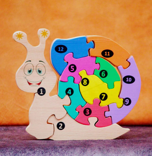 Playminds Snail02 Brain Teaser Jigsaw Number Puzzle Set (10 pieces)| Number puzzle | Interlocking Blocks Puzzle| Lock in Blocks Puzzle| Animals Puzzle| Wooden Puzzle