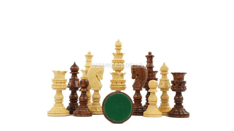 Lotus Style Series 4" King Size Handmade Wooden 32 Chessmen Chess Pieces Set with Velvet Carry Pouch and Sheesham Wooden Chess Box - Designed for Professional Players