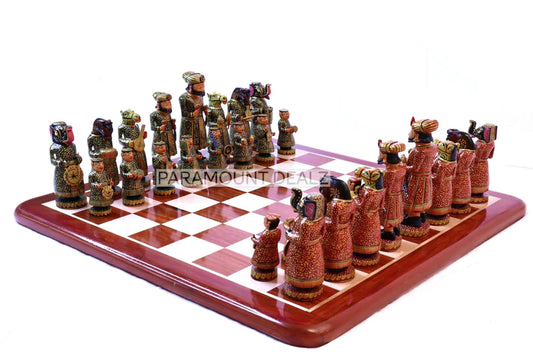 Playminds Wooden Indian 6" Musical Chess Board Set with Chess Pieces | Made from Budrosewood | Handcrafted Chess Set for All