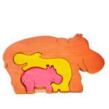 Playminds Hippo Family Brain Teaser Jigsaw Animal Puzzle set (3 pieces)| Lock in blocks puzzle set| Animals Puzzle| Wooden Puzzle