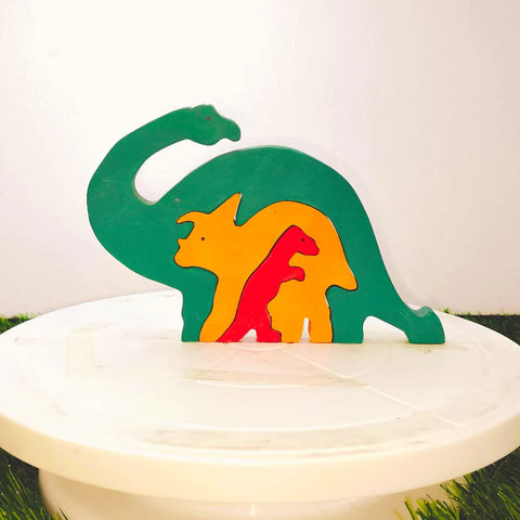 Playminds Dinosaur Brain Teaser Jigsaw Animal Puzzle set (3 pieces)| Lock in blocks puzzle set| Animals Puzzle| Wooden Puzzle