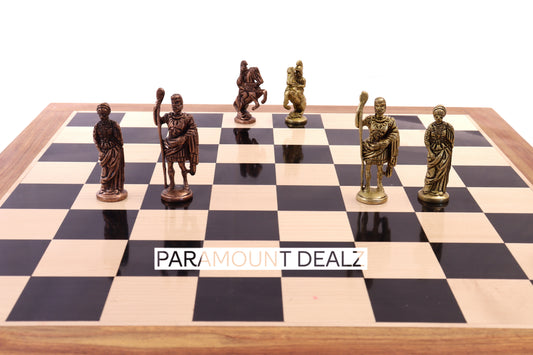 playminds Roman Empire Metal Chess Set with Hand-Carved Floral Chest