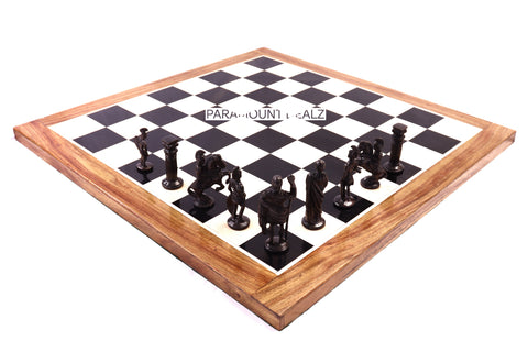 playminds Roman Empire Metal Chess Set with Hand-Carved Artisan Chest