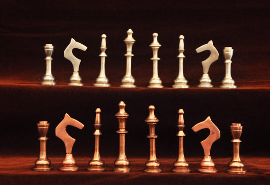 playminds 21-Inch Cylindrical Metal Chess Set | Machined Brass & Gunmetal