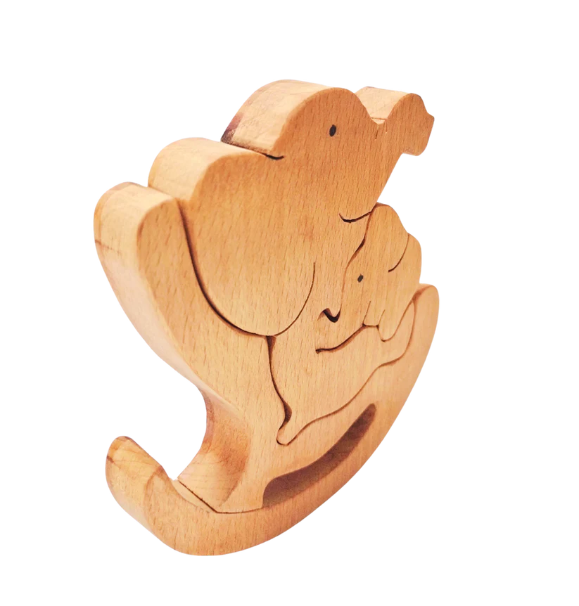 Playminds Wooden Rocking Baby and mummy Elephant Jigsaw Puzzle | Wooden Jigsaw Puzzle | Wooden Decorative Showpiece