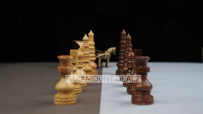 Playminds Handcrafted Wooden Chess Pieces with Velvet Carry Pouch - Green Felt Bottom