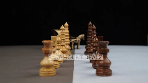 Playminds Handcrafted Wooden Chess Pieces with Velvet Carry Pouch - Green Felt Bottom