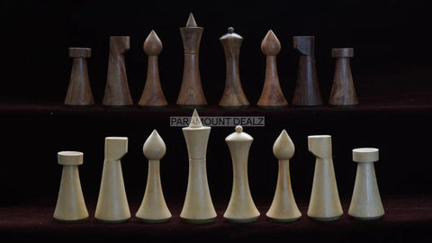 Minimalist Hermann Ohme Design 32 + 2 Extra Queens 3.75" King Size Wooden Chess Pieces Set with Velvet Carry Pouch and Sheesham Wooden Chess Box
