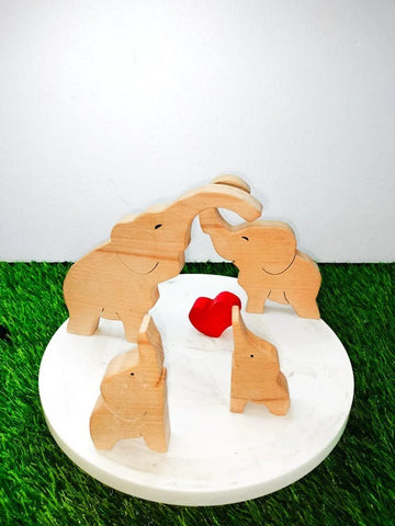 Playminds Wooden Elephant Family Jigsaw Puzzle/Showpiece (Five Piece)| Lovely Elephant Family Showpiece| Kids Room Decoration
