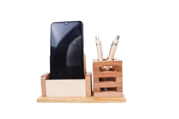 Playminds Personalized Gift, Wooden Desk Organizer |Pen, Cards & Mobile Holder |Office/Home Decor