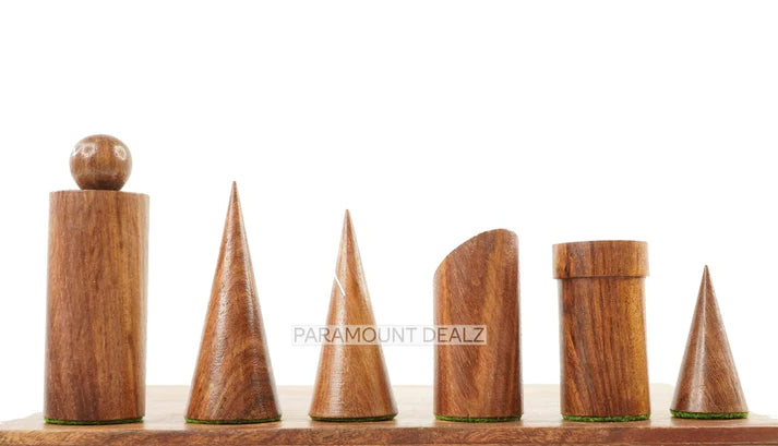 Geometric Minimalist Pattern Seamless Design 32 + 2 Extra Queens 3.4" King Size Wooden Chess Pieces Set with Velvet Chess Pouch and Sheesham Wooden Chess Box
